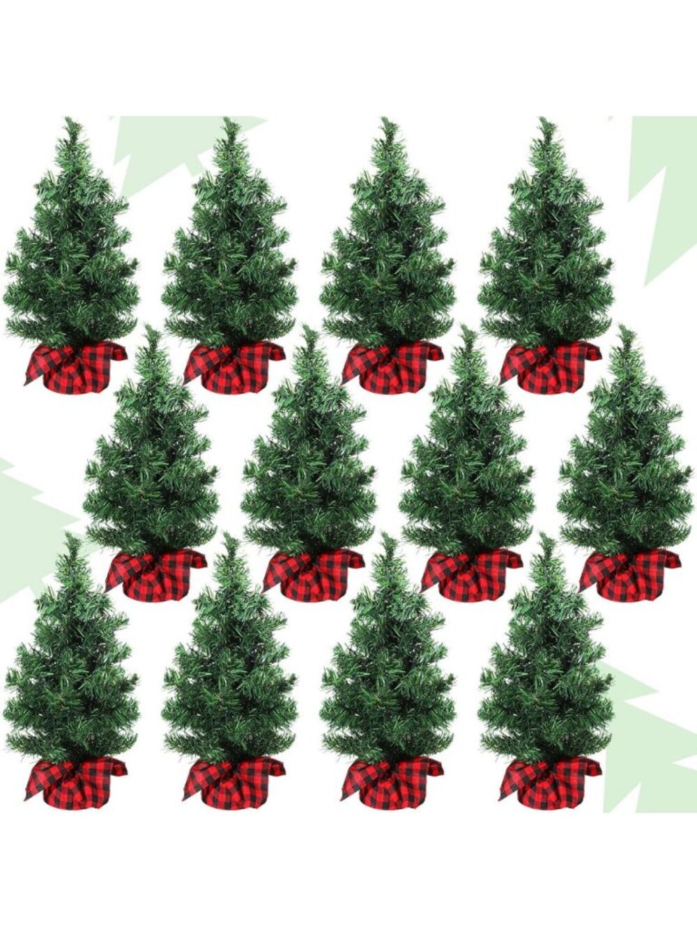 12 Mini Unlit Artificial Christmas Trees - Tabletop Decor, 15.75 Inch, Set of 12